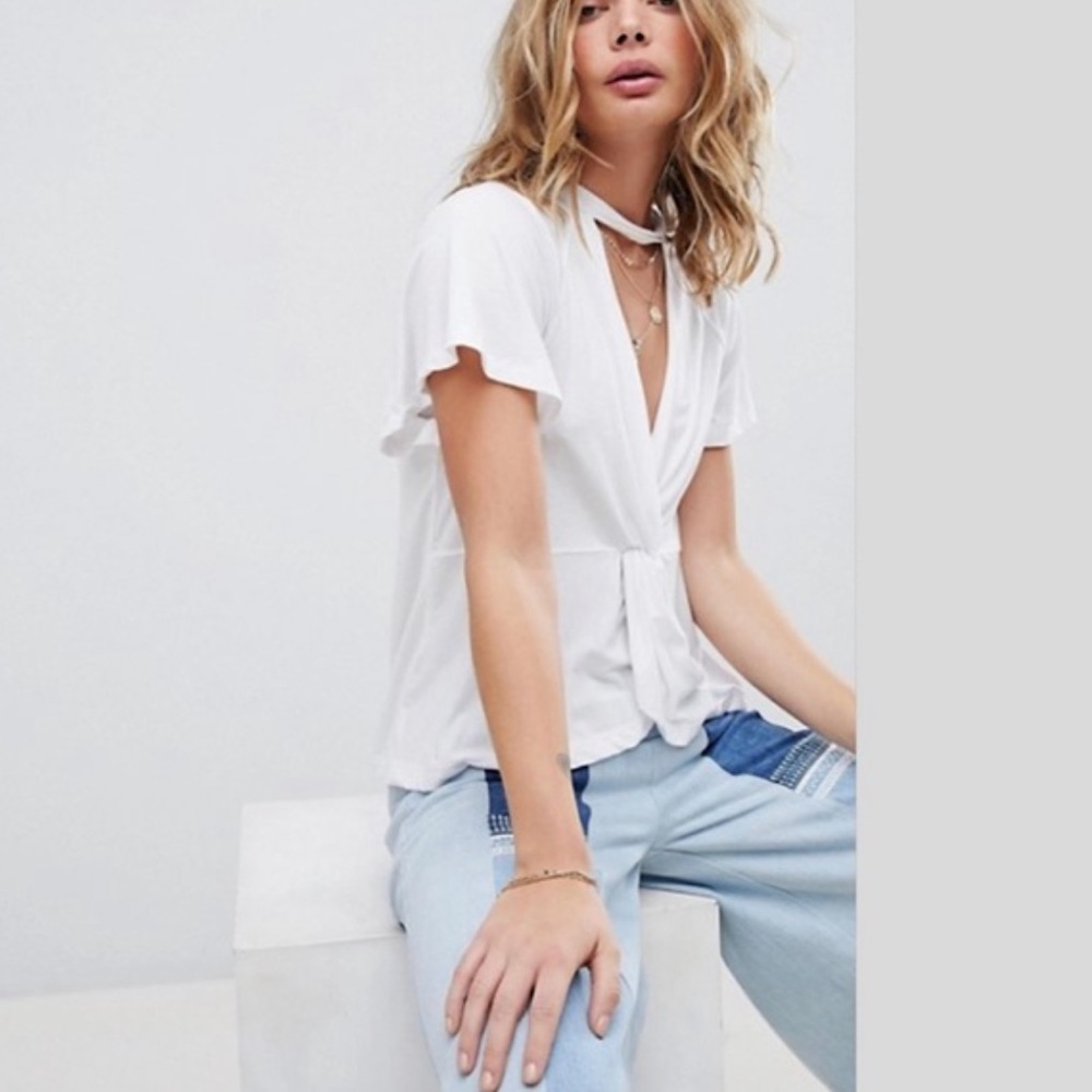 NWT Free People just A twist Tee Top White